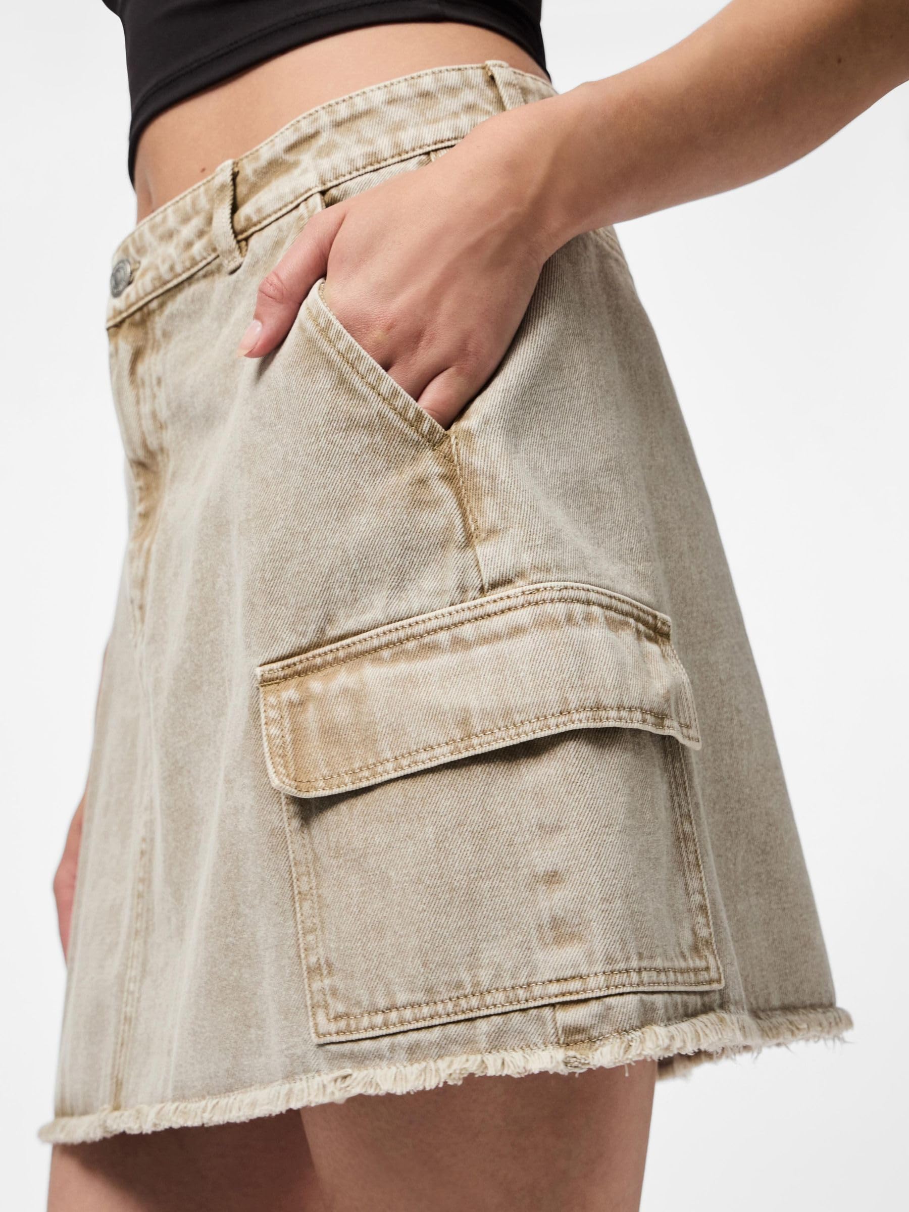 Pieces Pcfay MW Cargo Minigonna Denim Donna S