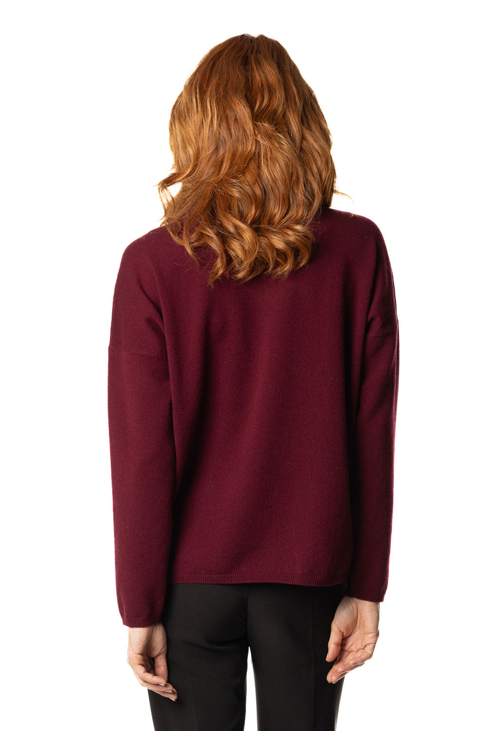 Vittoria Paci dolcevita bordeaux donna in cashmere intarsio