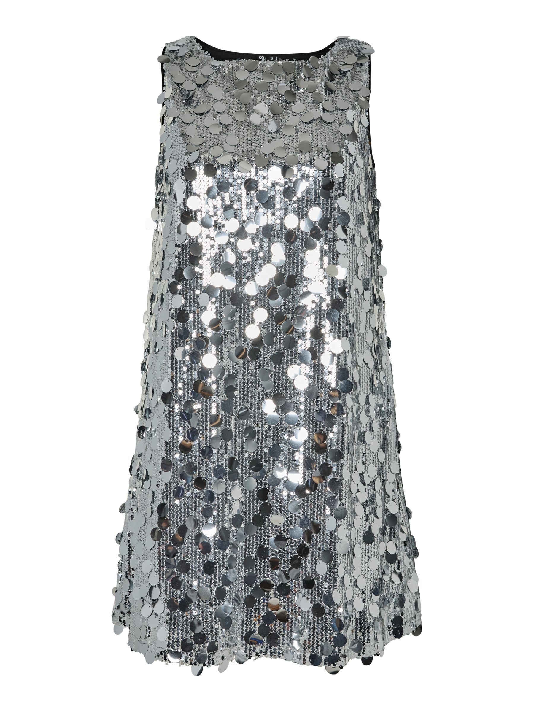 PIECES Pcmalou Sequin vestito paillettes argento S elegante