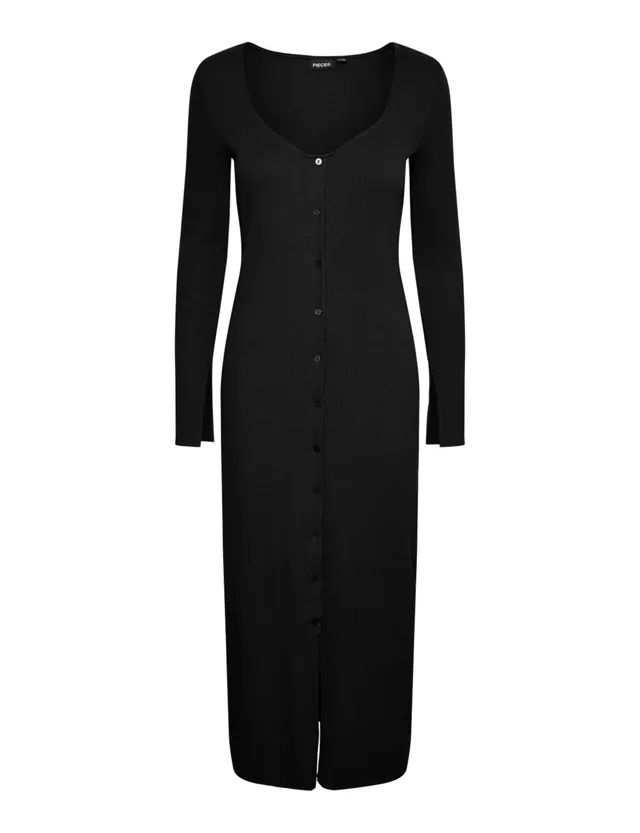 Pieces PCKUJA LS Long Dress abito nero maniche lunghe