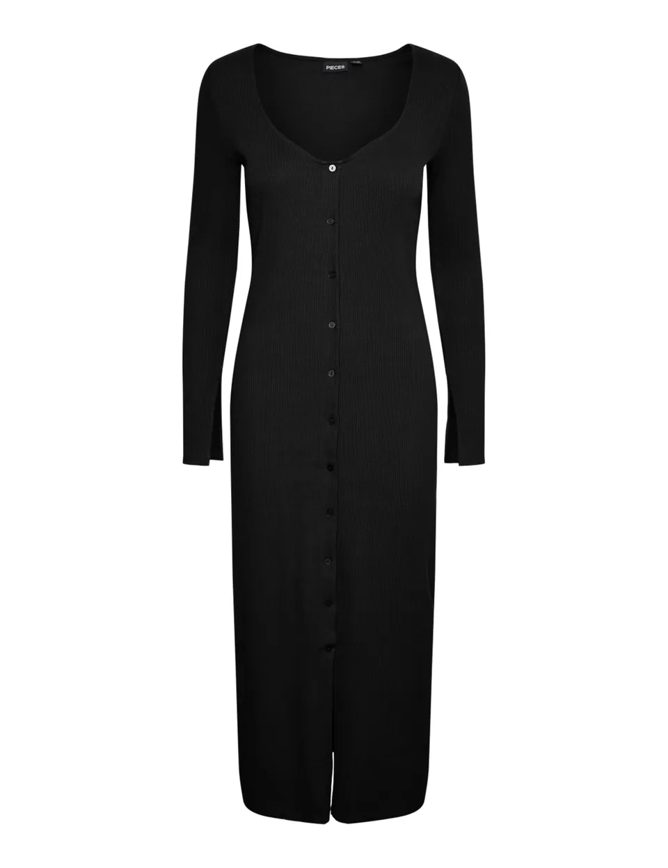 Pieces PCKUJA LS Long Dress abito nero maniche lunghe