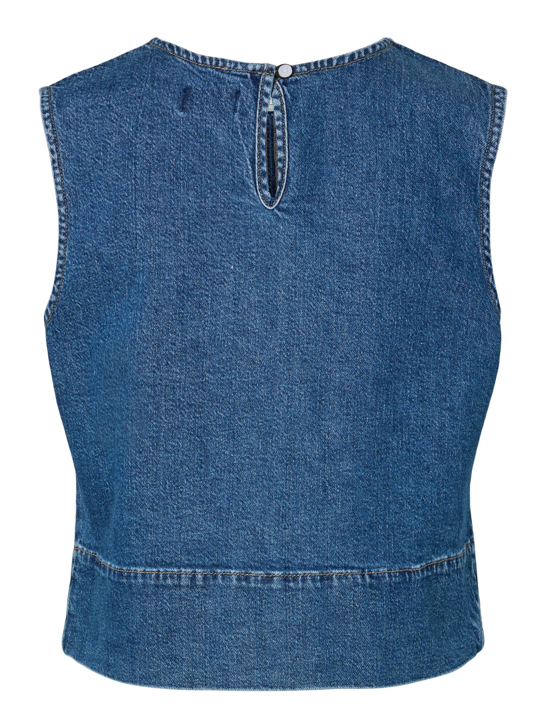 Pieces Pcsilke SL top donna denim smanicato