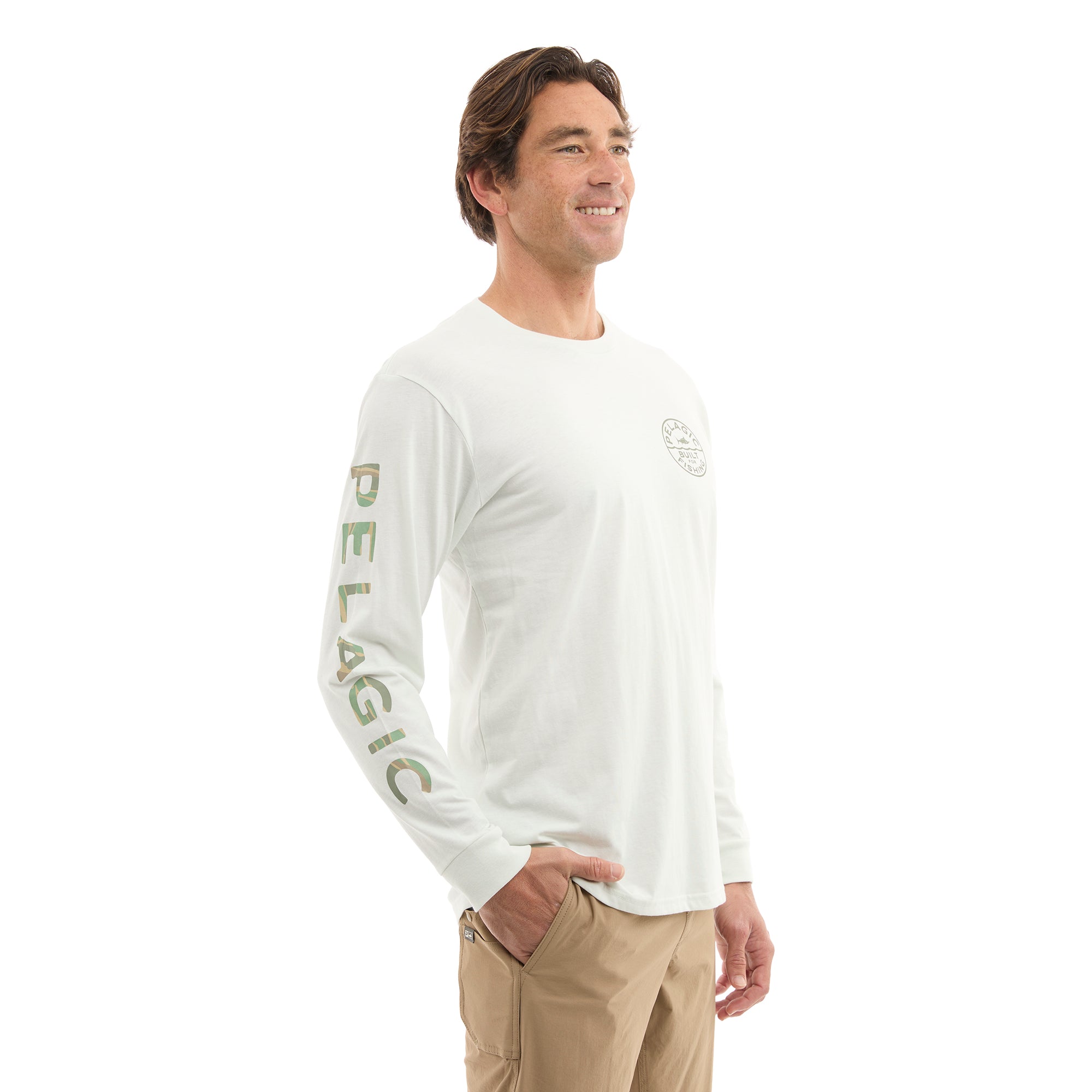 Pelagic Built Wahoo Camo LS t-shirt beige cotone