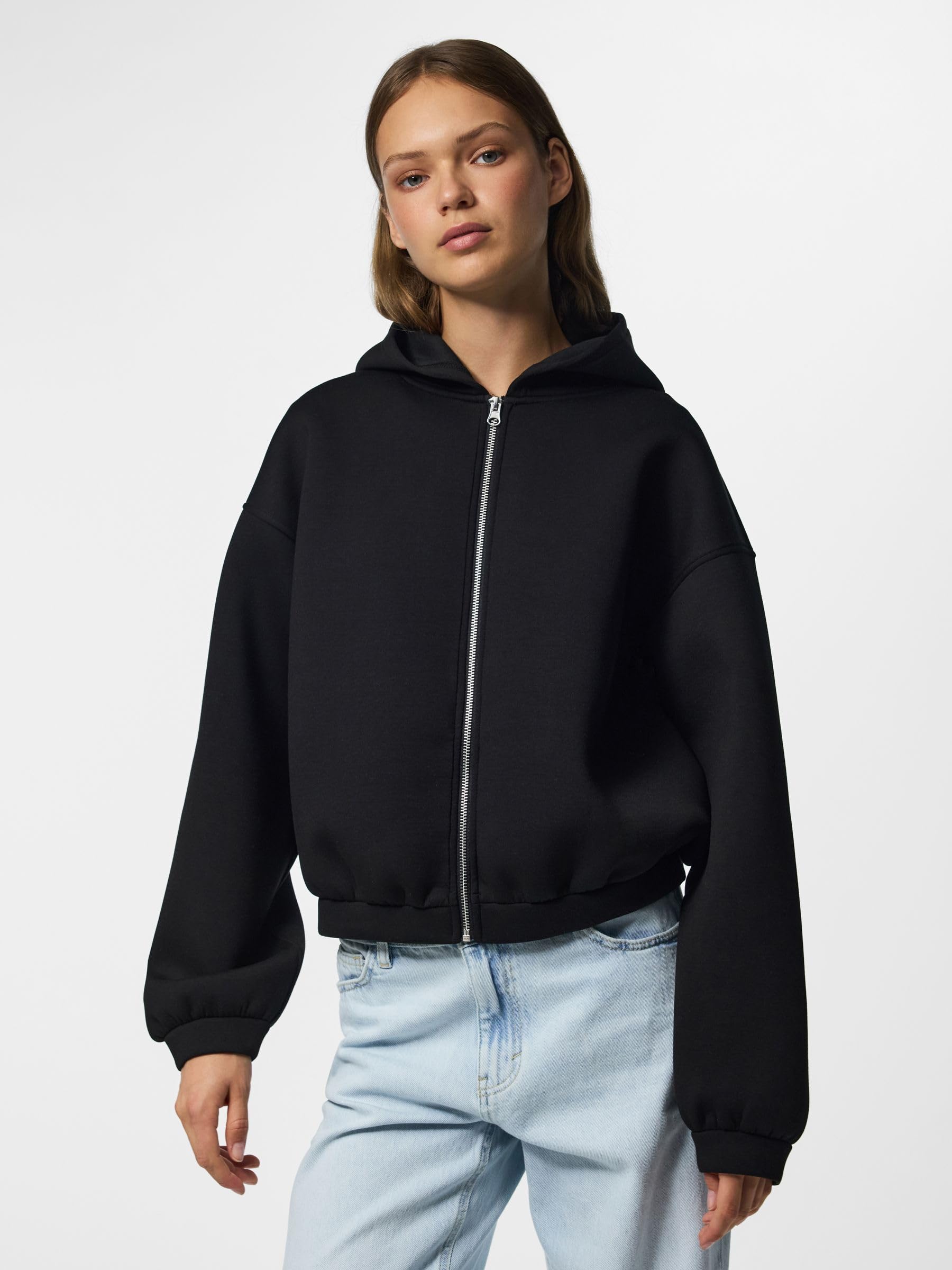 Pieces Pcbucuba felpa cappuccio donna nero zip uso quotidiano