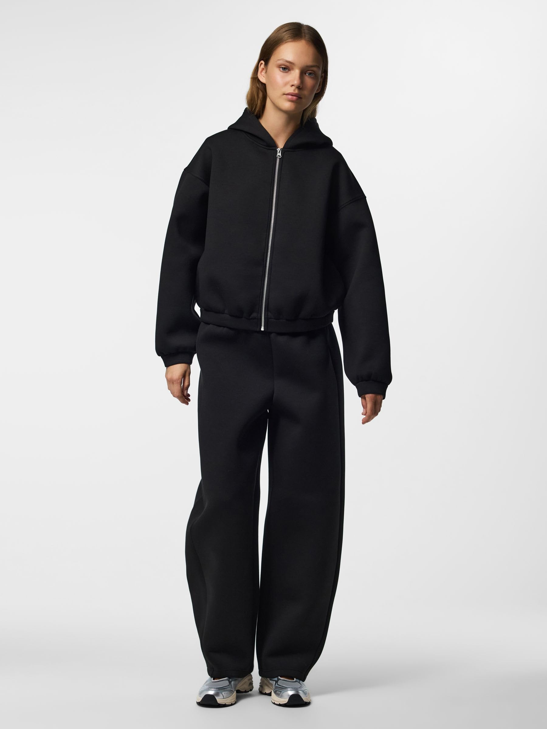 Pieces Pcbucuba felpa cappuccio donna nero zip uso quotidiano