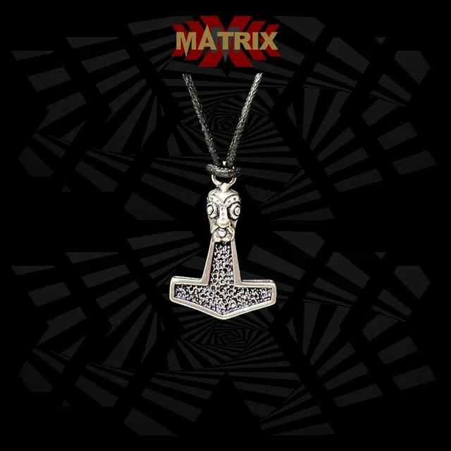Matrix Music Store Thor Hammer Skull ciondolo zamak cordino