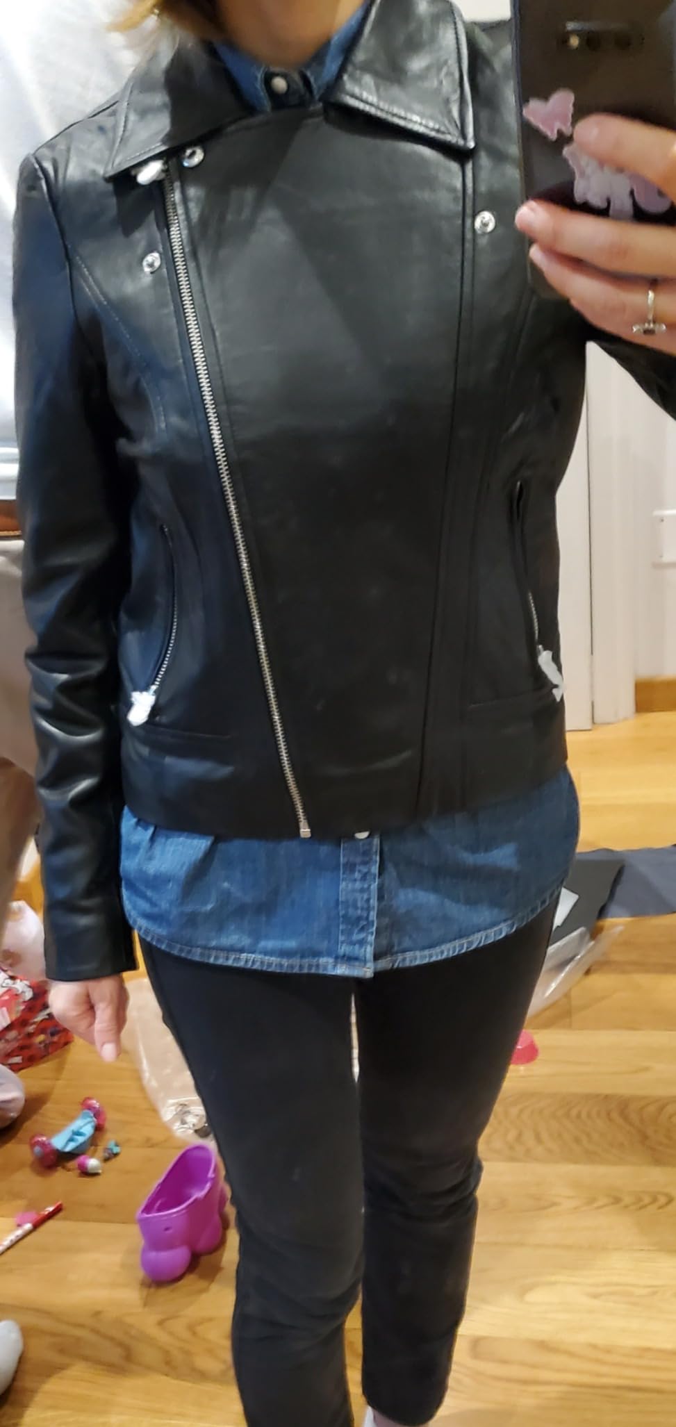 Pieces Pcsusse giacca pelle donna taglia M nera classica
