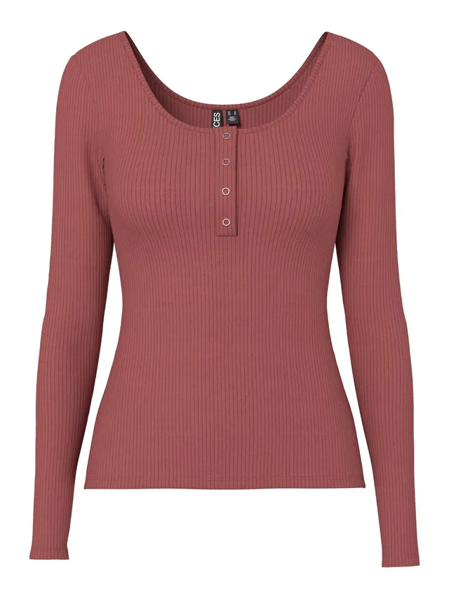 Pieces Pckitte LS Top Noos Maglietta Donna M Burro di Mela