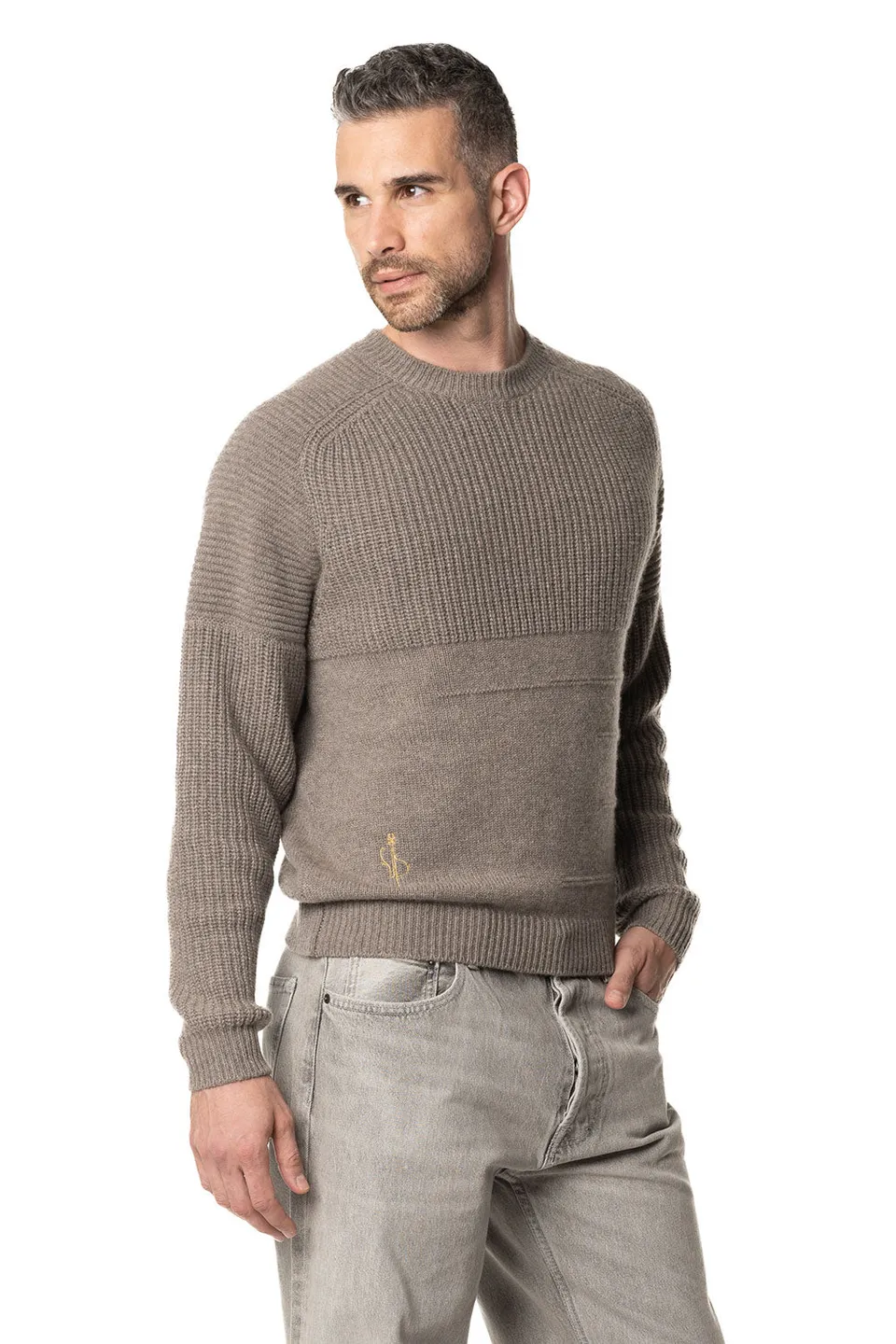 Vittoria Paci girocollo cashmere uomo tortora inglese