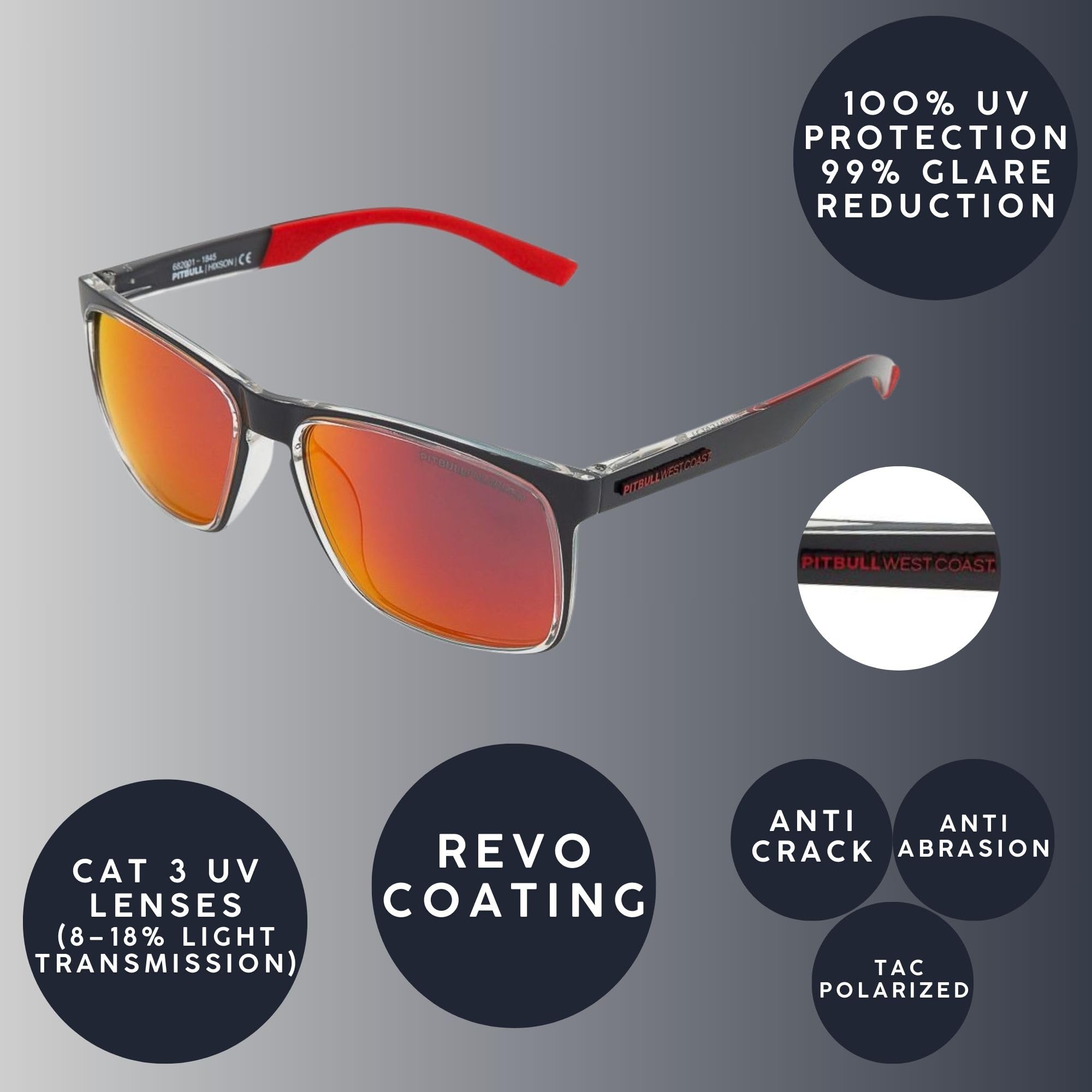 Pitbull Hixson occhiali sole uomo grigio rosso polarizzati
