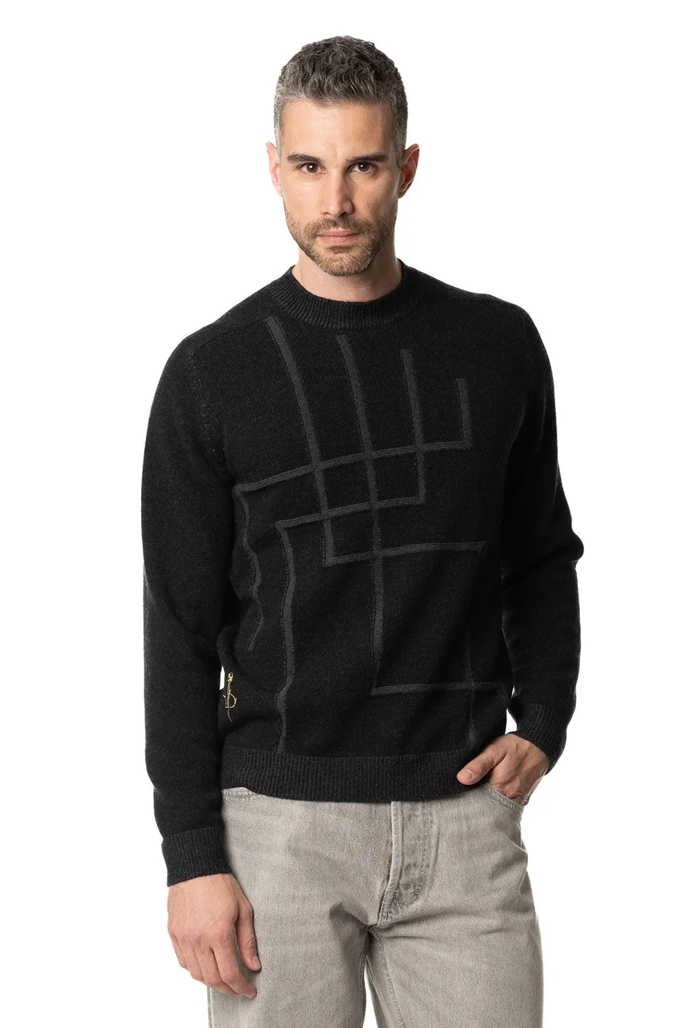 Vittoria Paci girocollo cashmere uomo grigio scuro coste