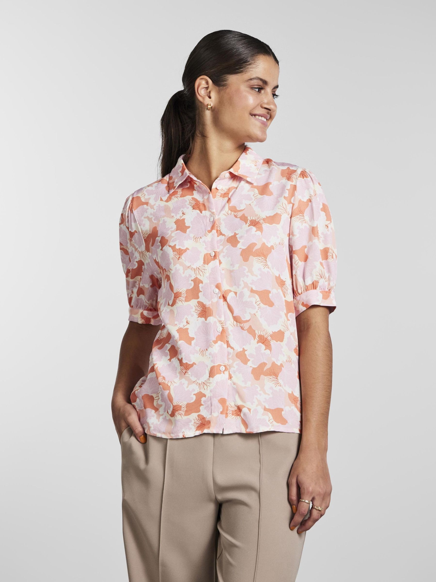 Pieces Pckasey camicia donna floreale corte