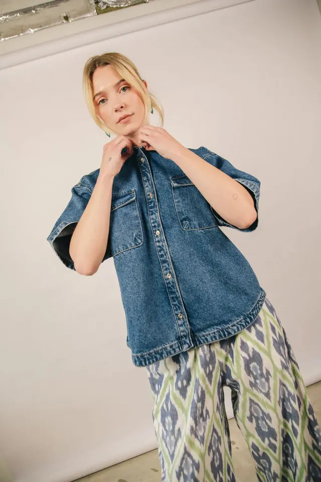 el.residu Ice 1 camicia denim S/M blu cotone