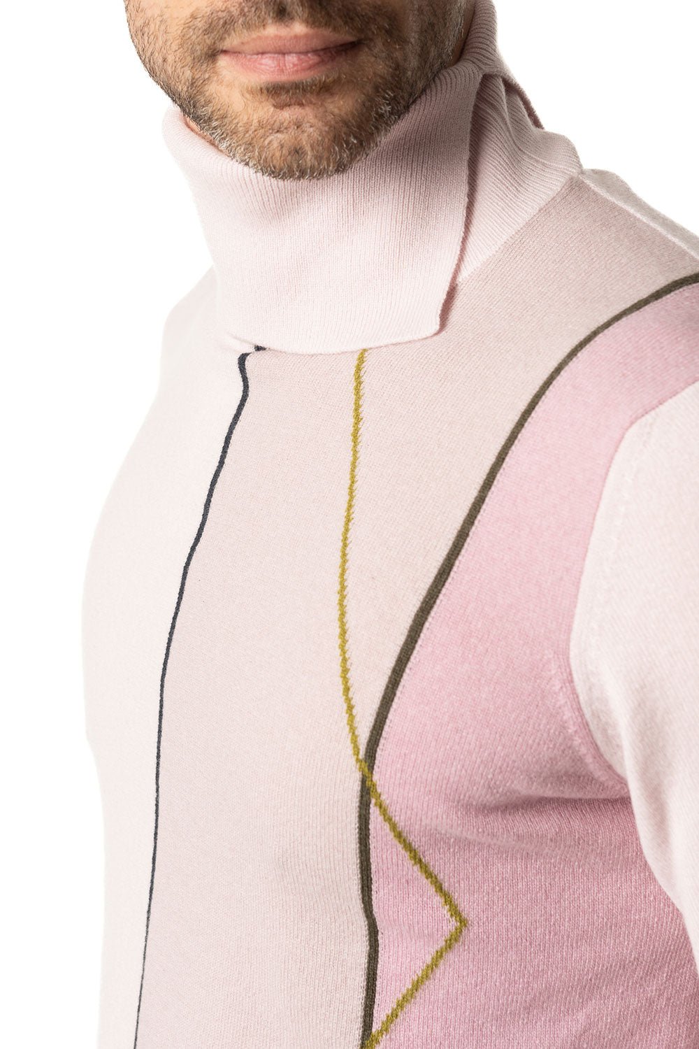 Vittoria Paci dolcevita cashmere uomo rosa cipria intarsio