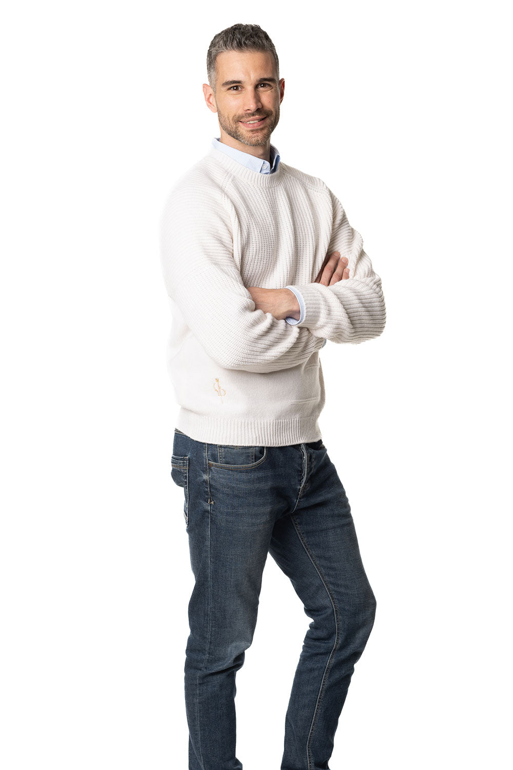 Vittoria Paci girocollo bianco uomo in cashmere inglese