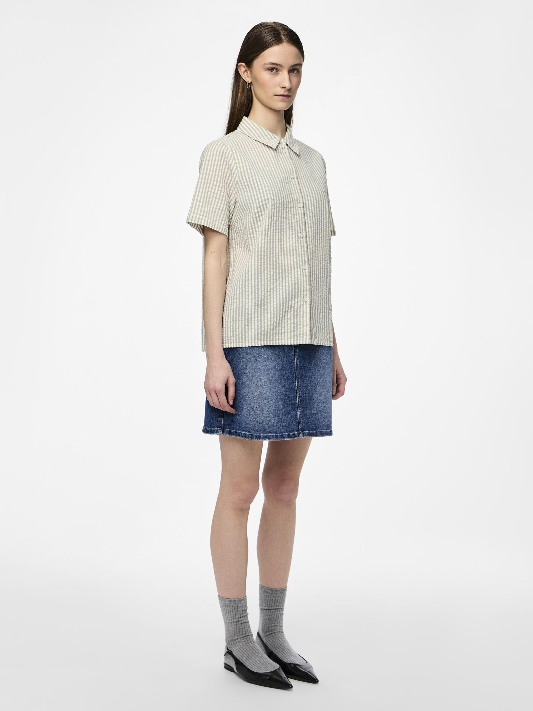 Pieces Pcsally Seersucker camicia donna maniche corte