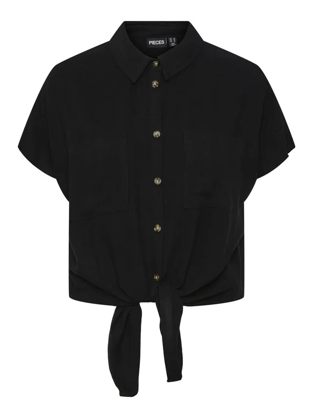 Pieces Pcvinsty Camicia Donna S Nera Misto Lino