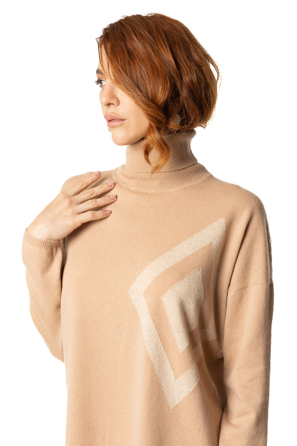 Vittoria Paci dolcevita beige donna in cashmere intarsio