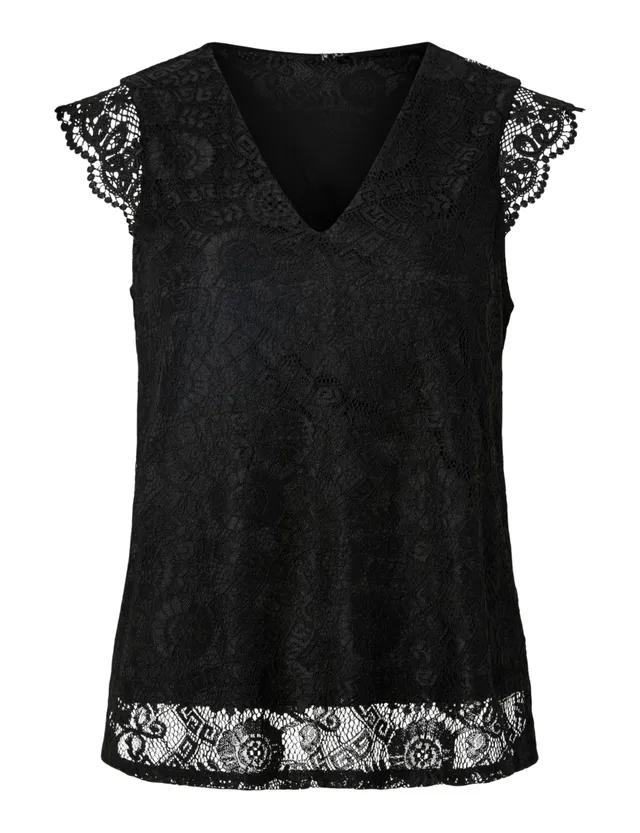 Pieces Pcolline SL Lace V-Neck Top Noos Donna Pizzo