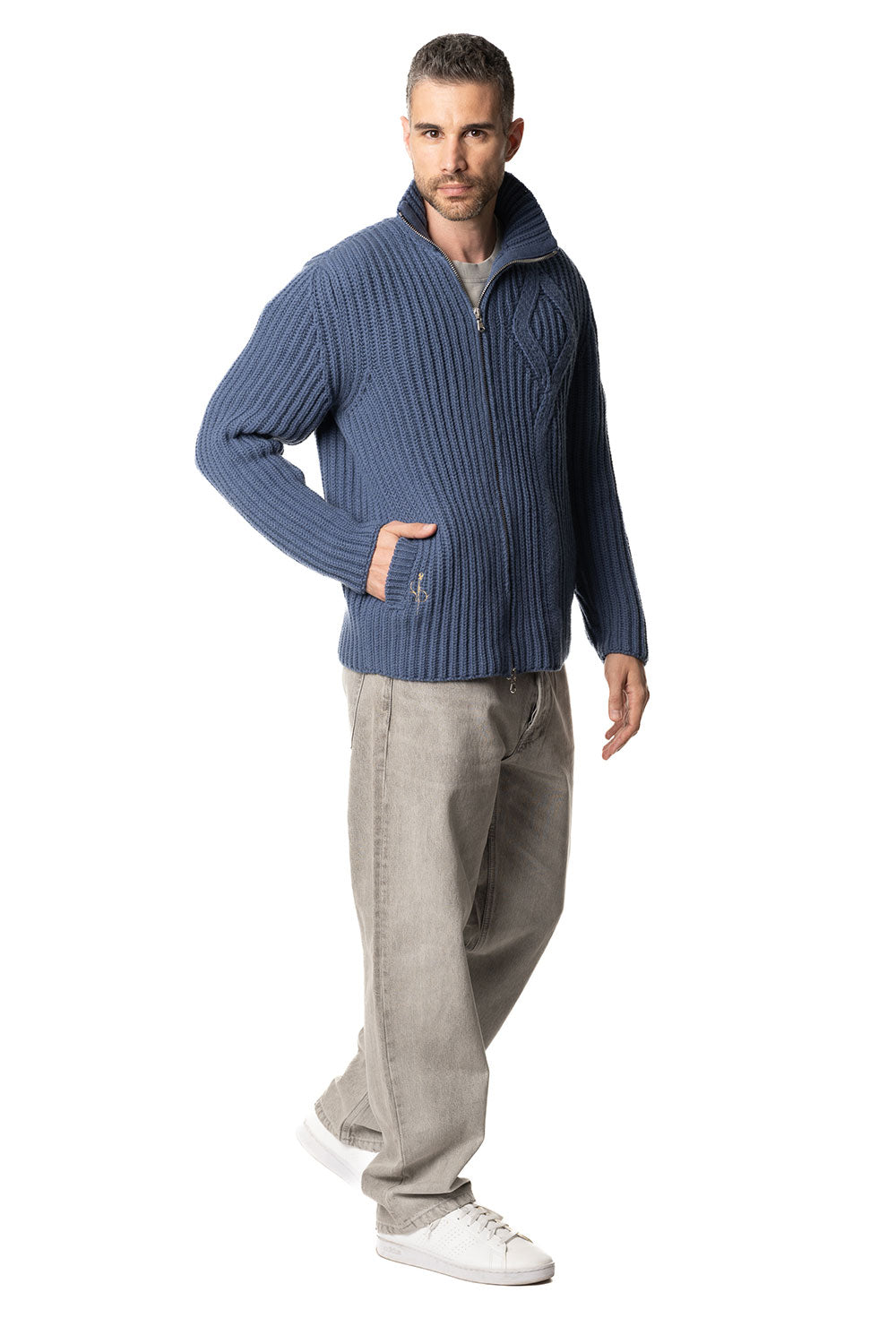 Vittoria Paci Blouson Zip Maglia Blu Cashmere Uomo