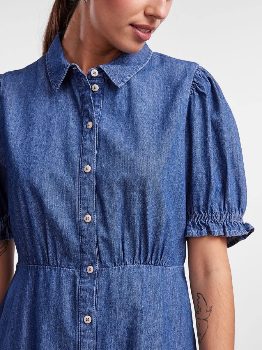 Pieces Pchope SS Shirt Dress vestito blu denim XS