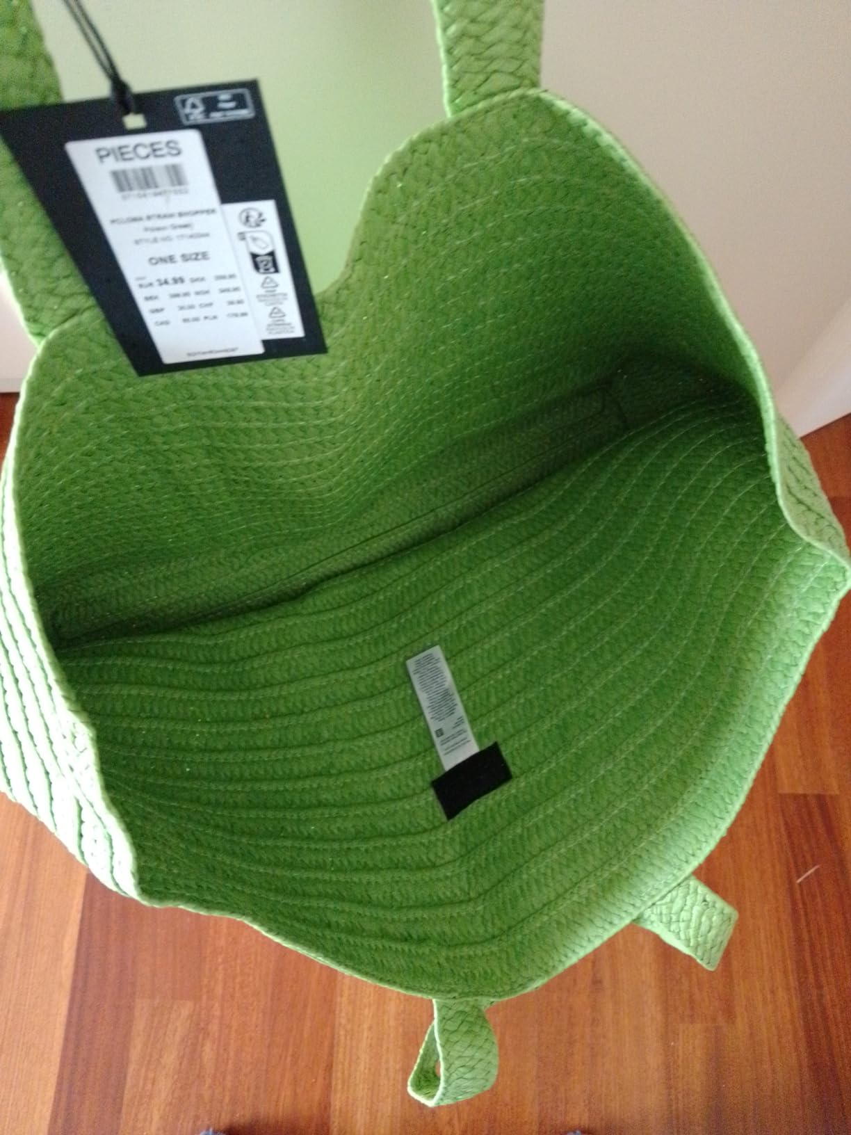 Pieces Pcloma Straw shopper donna verde paglia