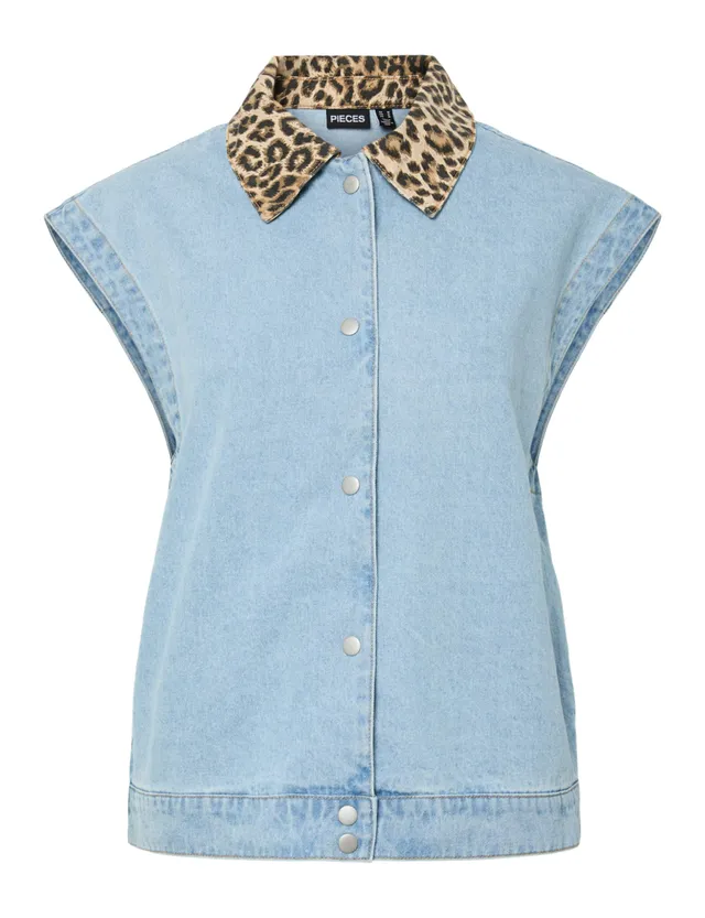 Pieces Pcbreia Denim Vest gilet donna M blu chiaro