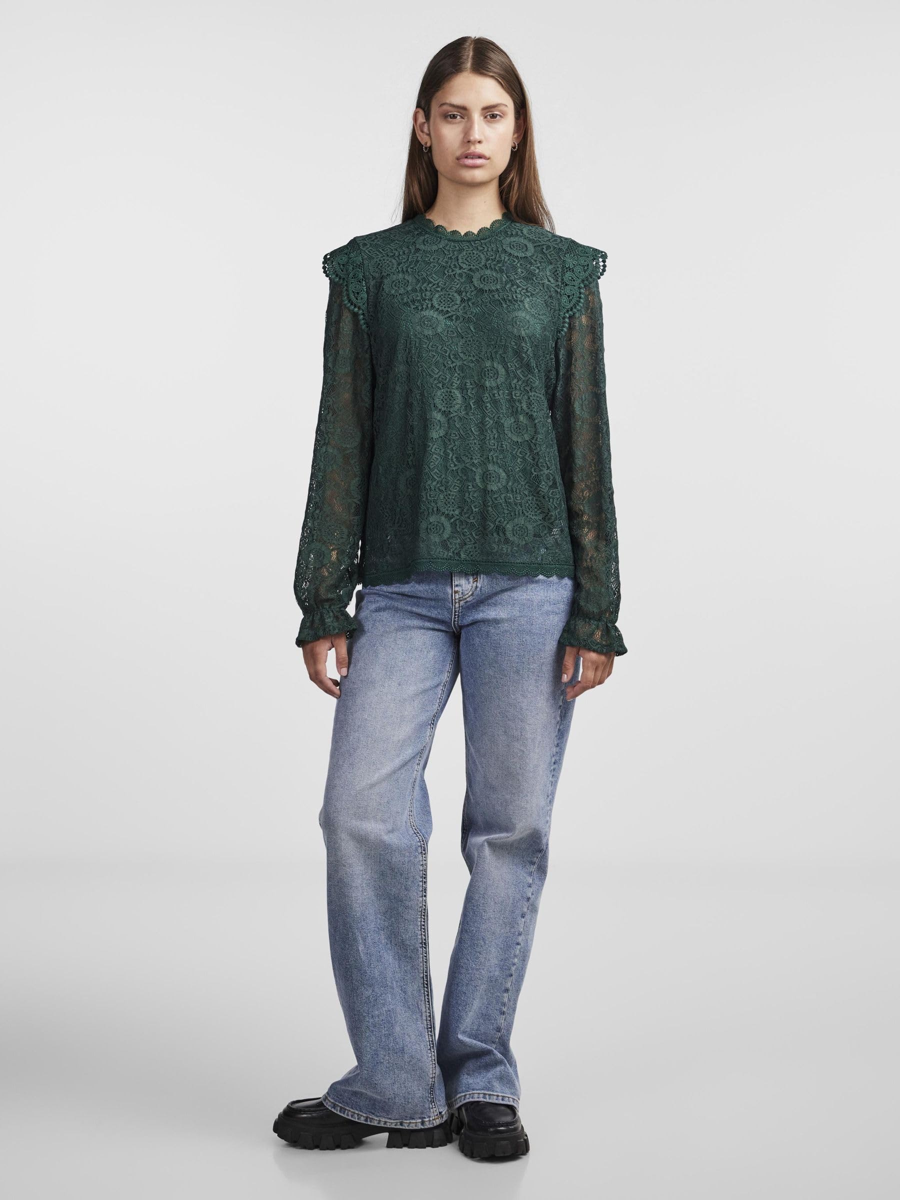 Pieces Pcolline LS Lace Top Noos BC camicia verde