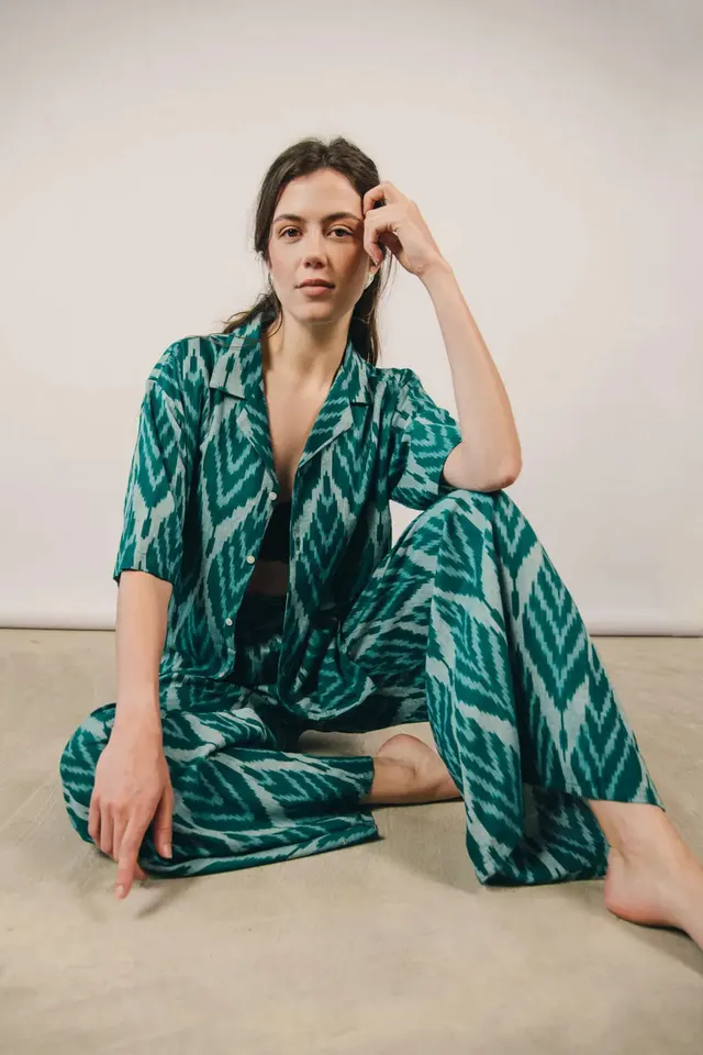 el.residu Sanya Ikat #1 blusa cotone verde