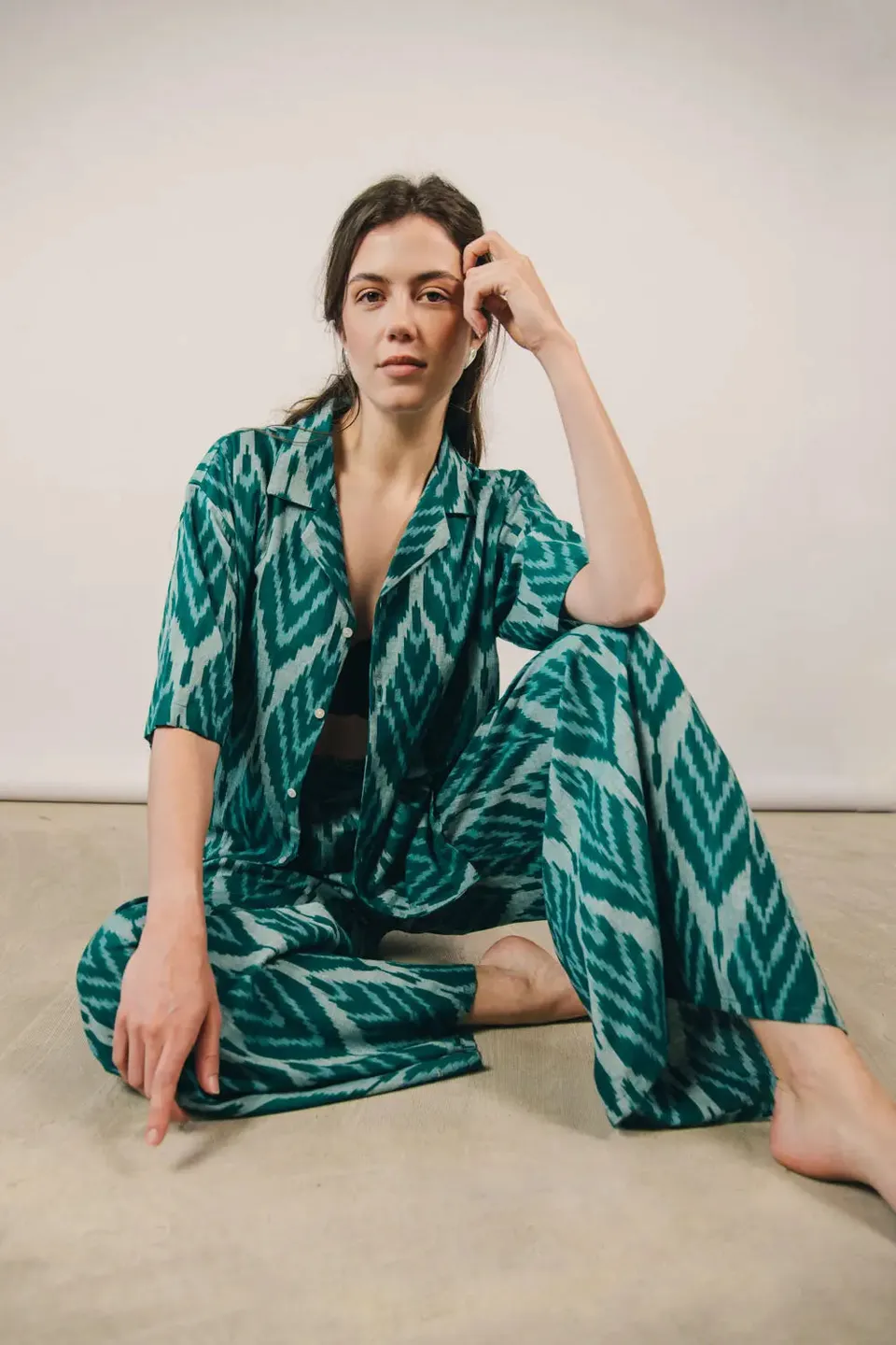 el.residu Sanya Ikat #1 blusa cotone verde