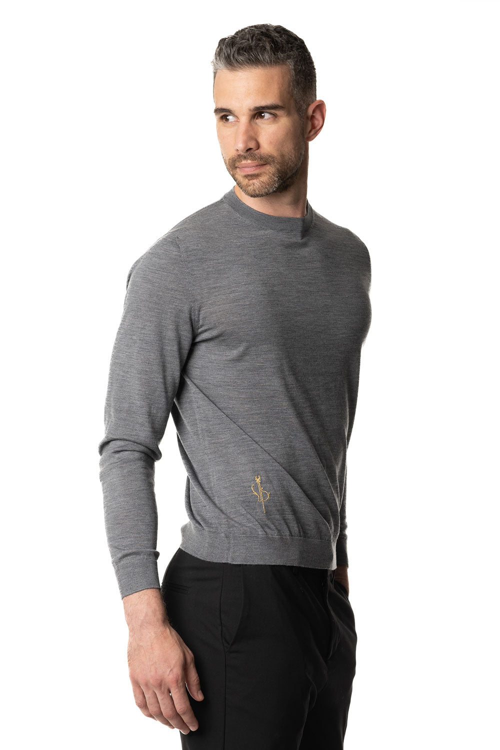 Vittoria Paci Girocollo Maglia Rasata Grigio Merinos Uomo