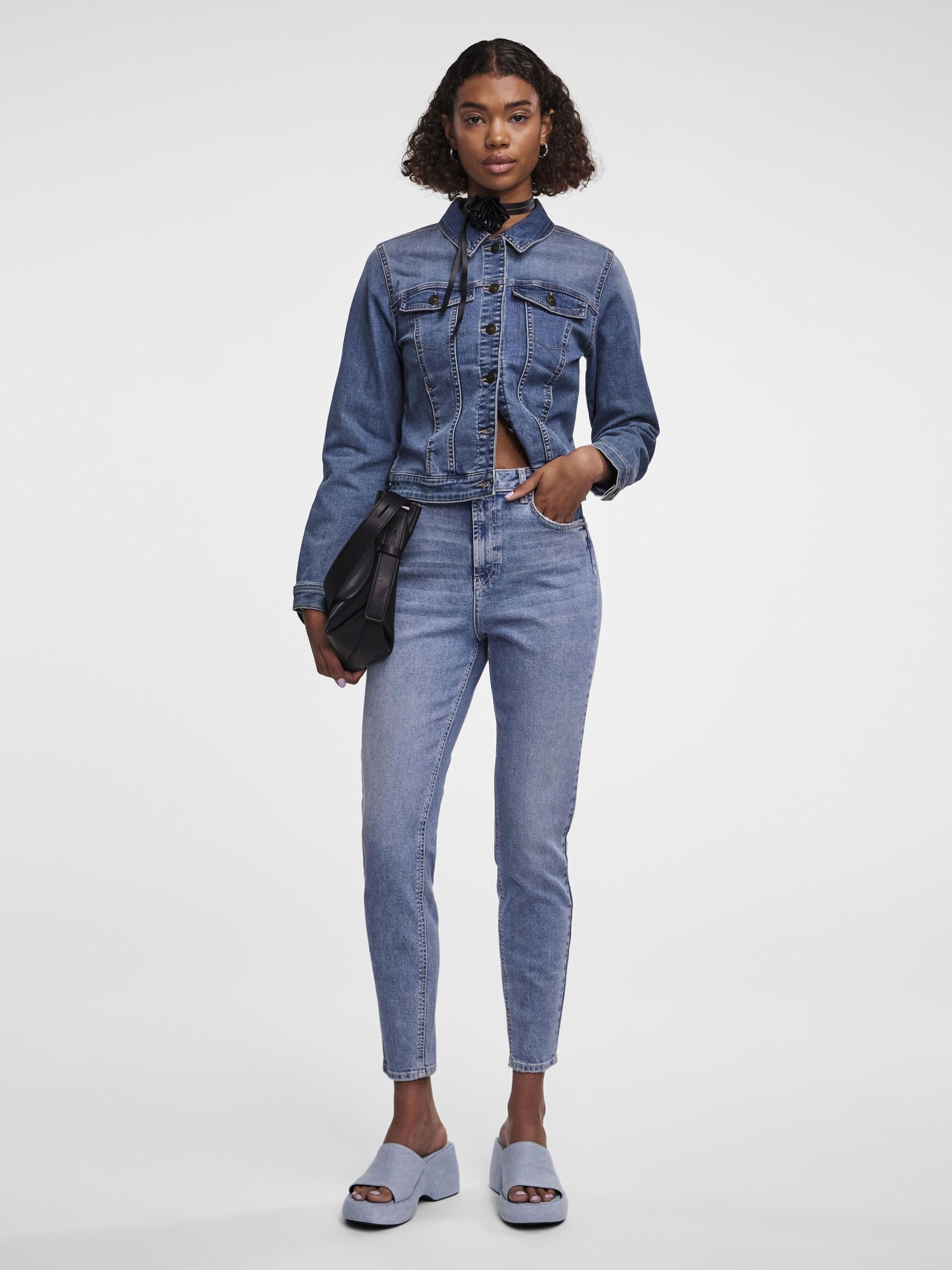 Pieces Pcleah Mom HW Ank Lb110-ba Noos jeans donna M
