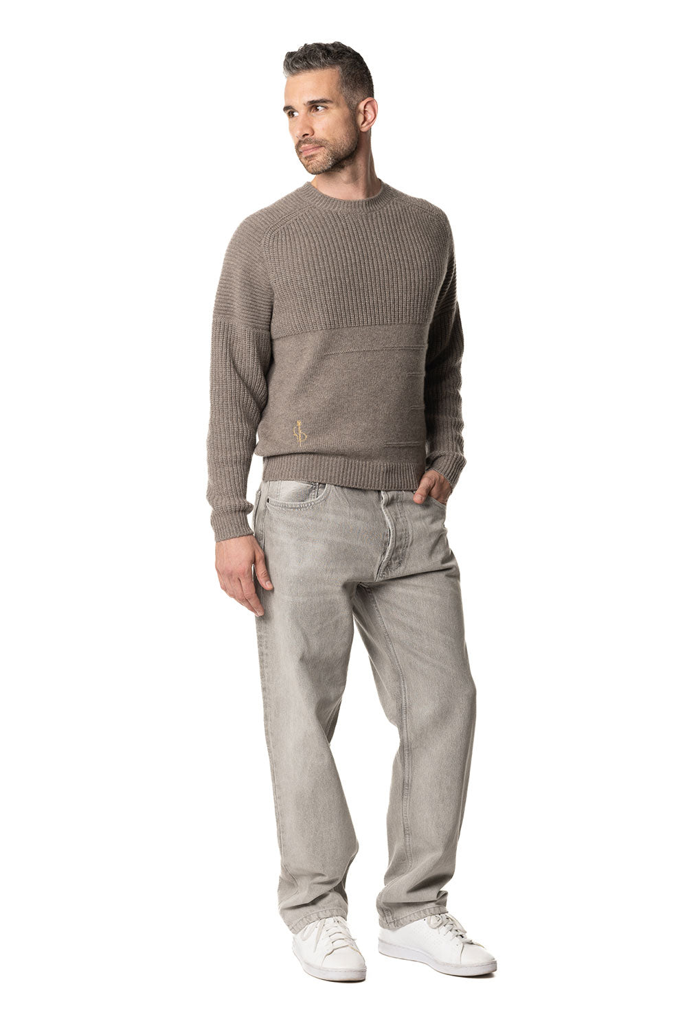 Vittoria Paci girocollo cashmere uomo tortora inglese