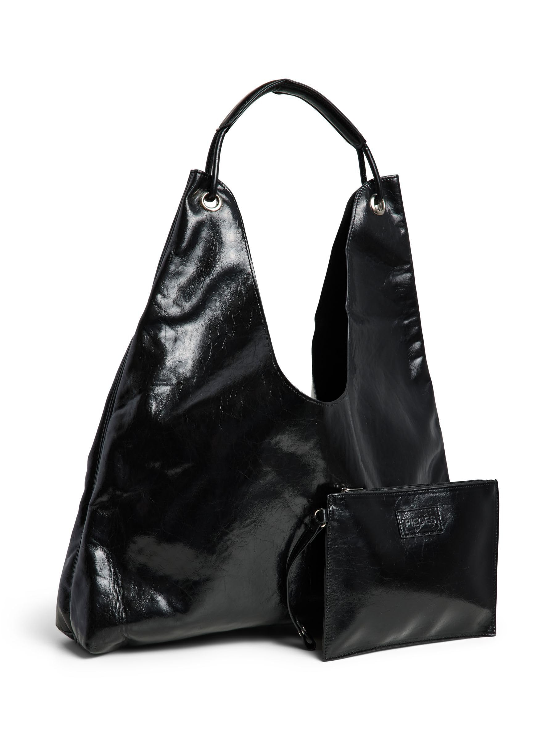 Pieces Pcanestasia Patent Shopper borsa nera