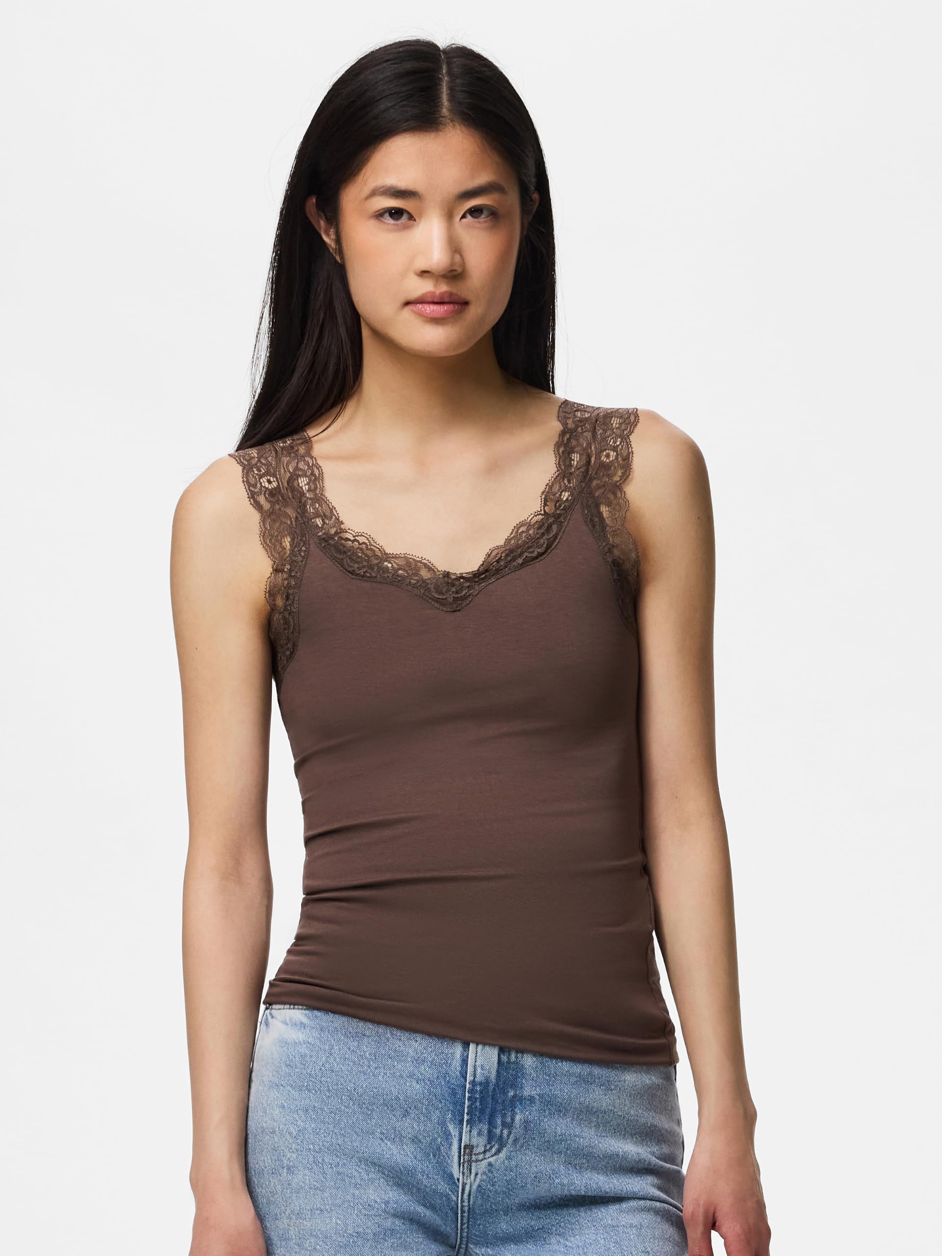 Pieces Pcbarbera top pizzo donna Castor Gray traspirante
