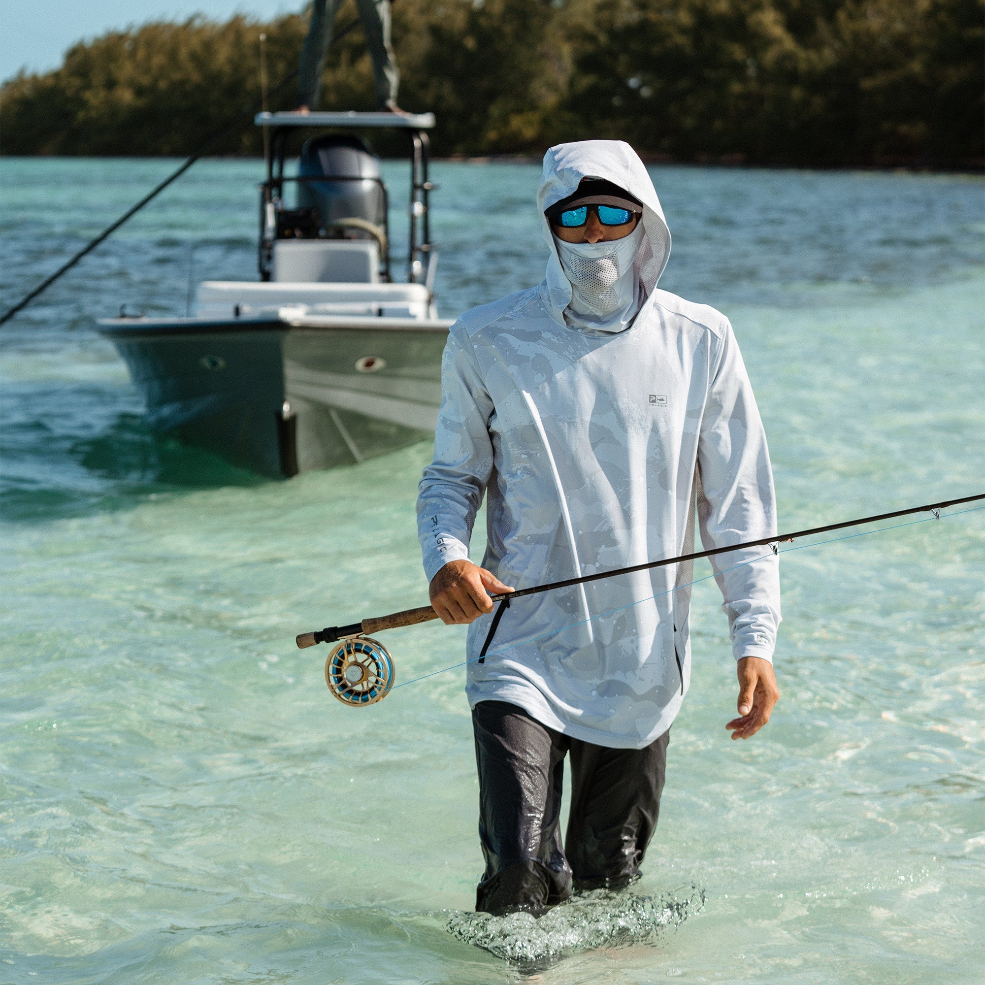 Pelagic Exo-Tech felpa con cappuccio grigio chiaro UPF 50+