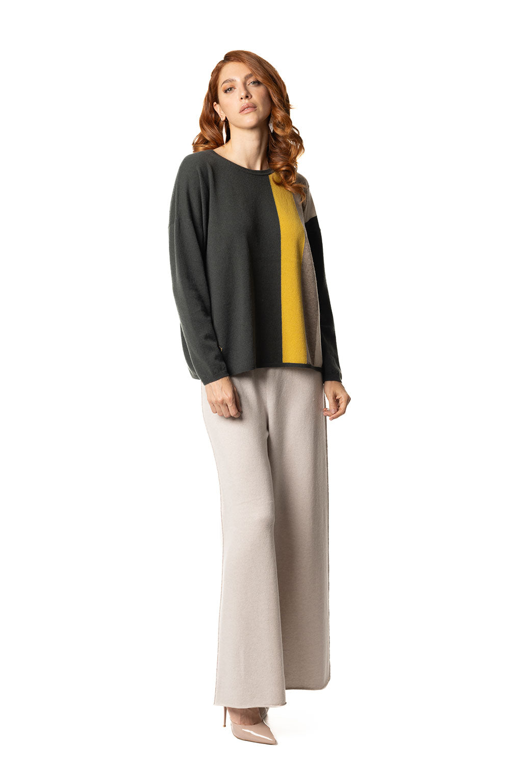 Vittoria Paci girocollo cashmere donna multicolore intarsio