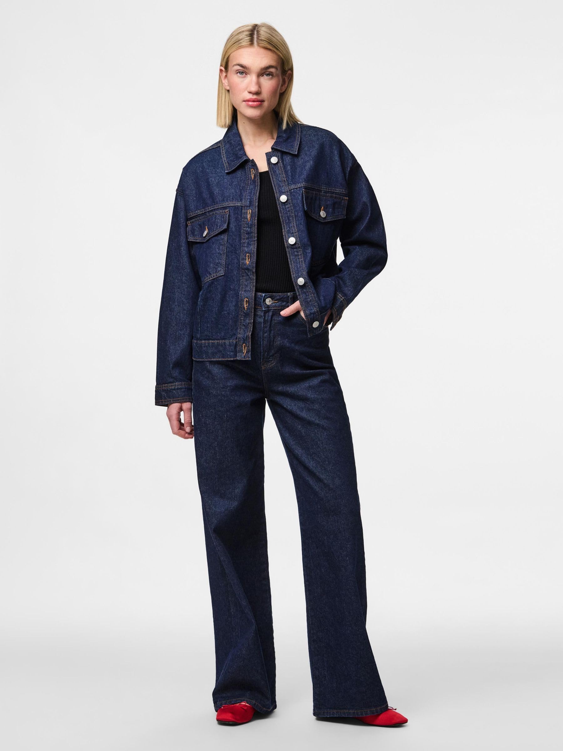Pieces Pcelma giacca denim donna vestibilità comoda