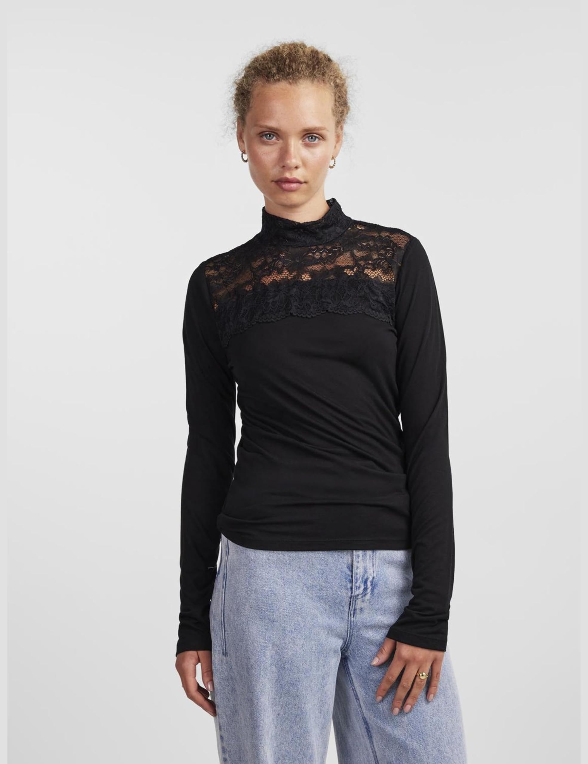 PIECES Pcmolly LS High Neck Lace Top BC maglietta taglia M collo alto
