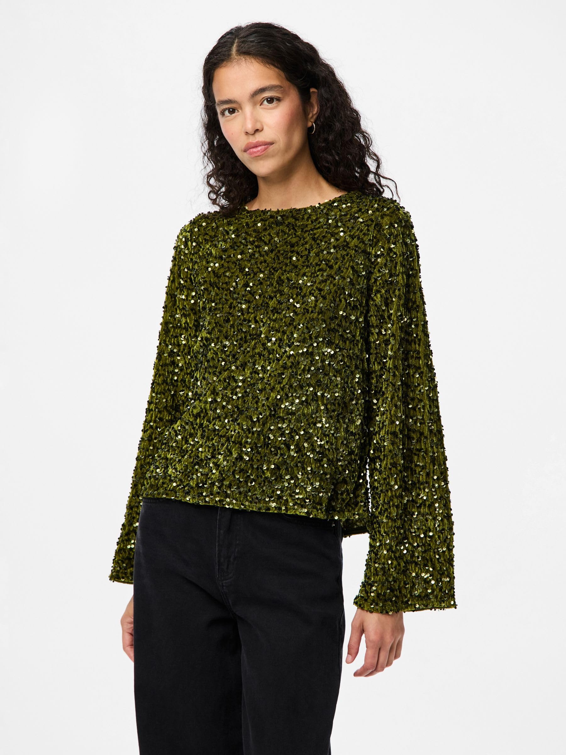 PIECES Pckam LS Deep Back Bow Top maglietta maniche lunghe