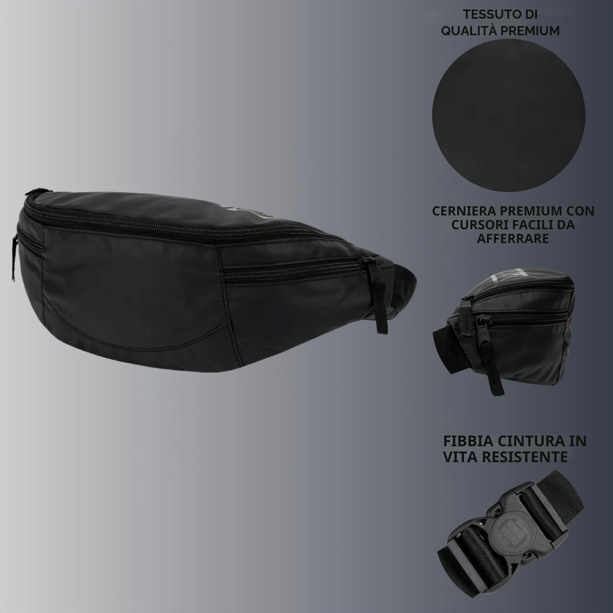 Pitbull marsupio nylon nero universale logo