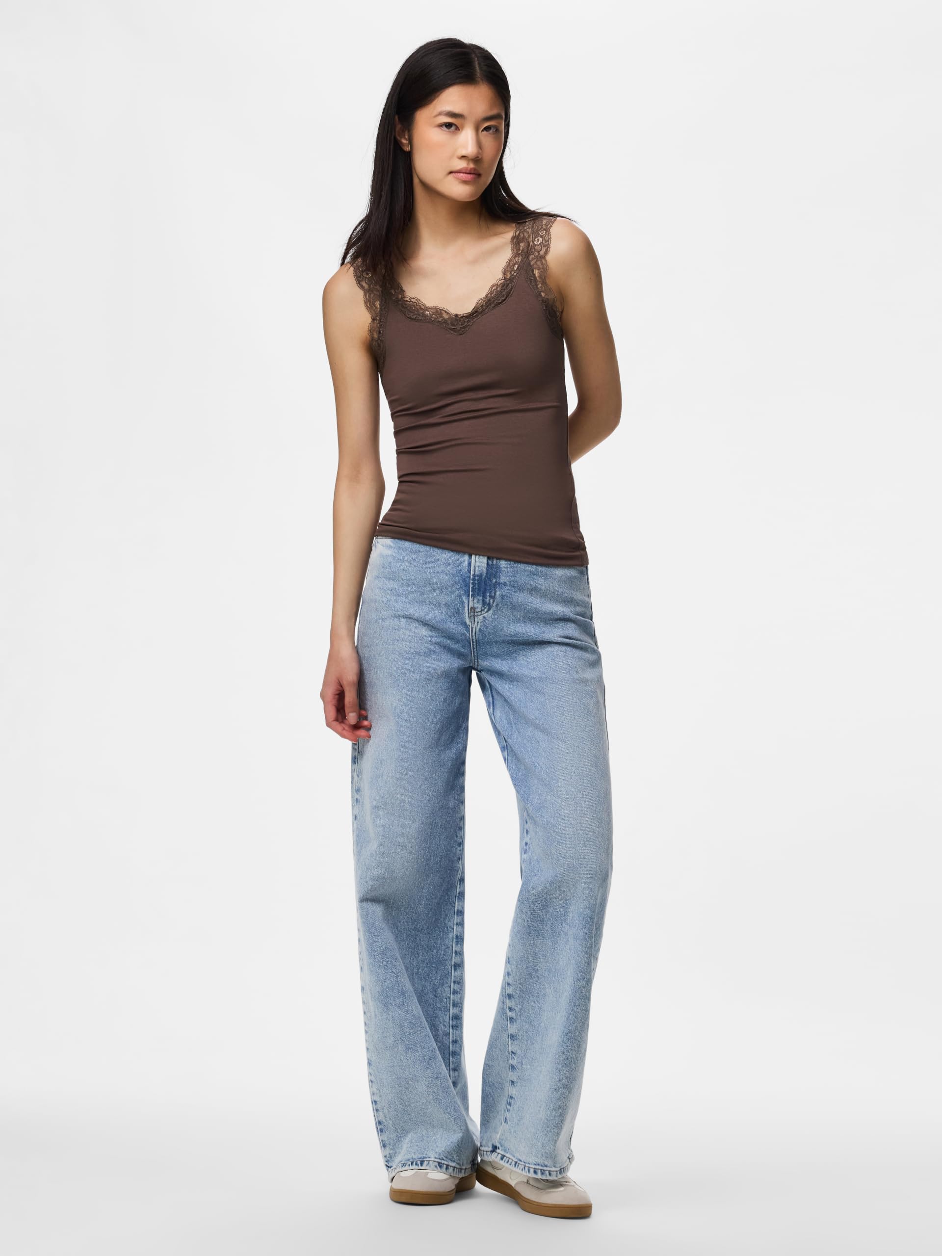 Pieces Pcbarbera top pizzo donna Castor Gray traspirante