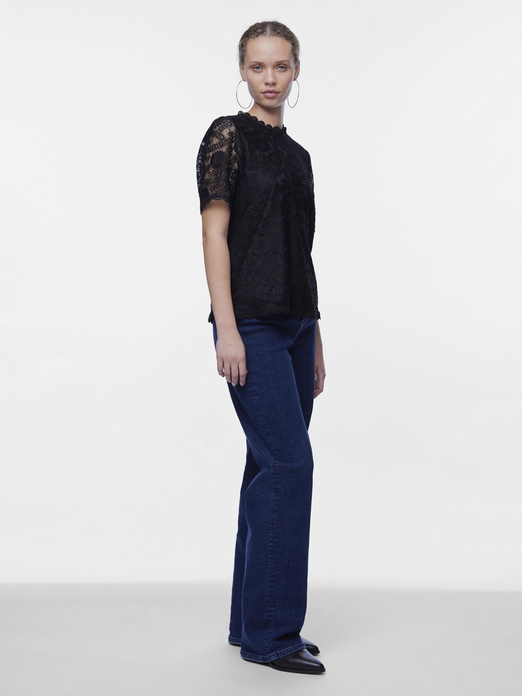Pieces Pcolline SS Lace Top camicia pizzo maniche corte
