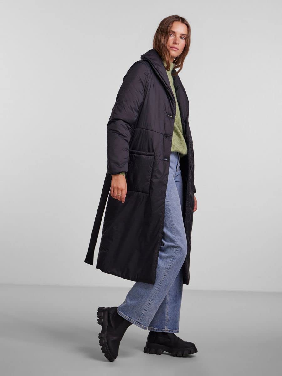 PIECES Pcaria LS Tie Belt Jacket cappotto nero XL con cintura