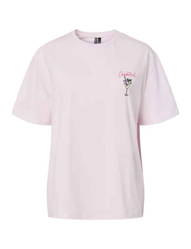 PIECES Pceloise SS Emb Tee FC BC t-shirt rosa ricamata