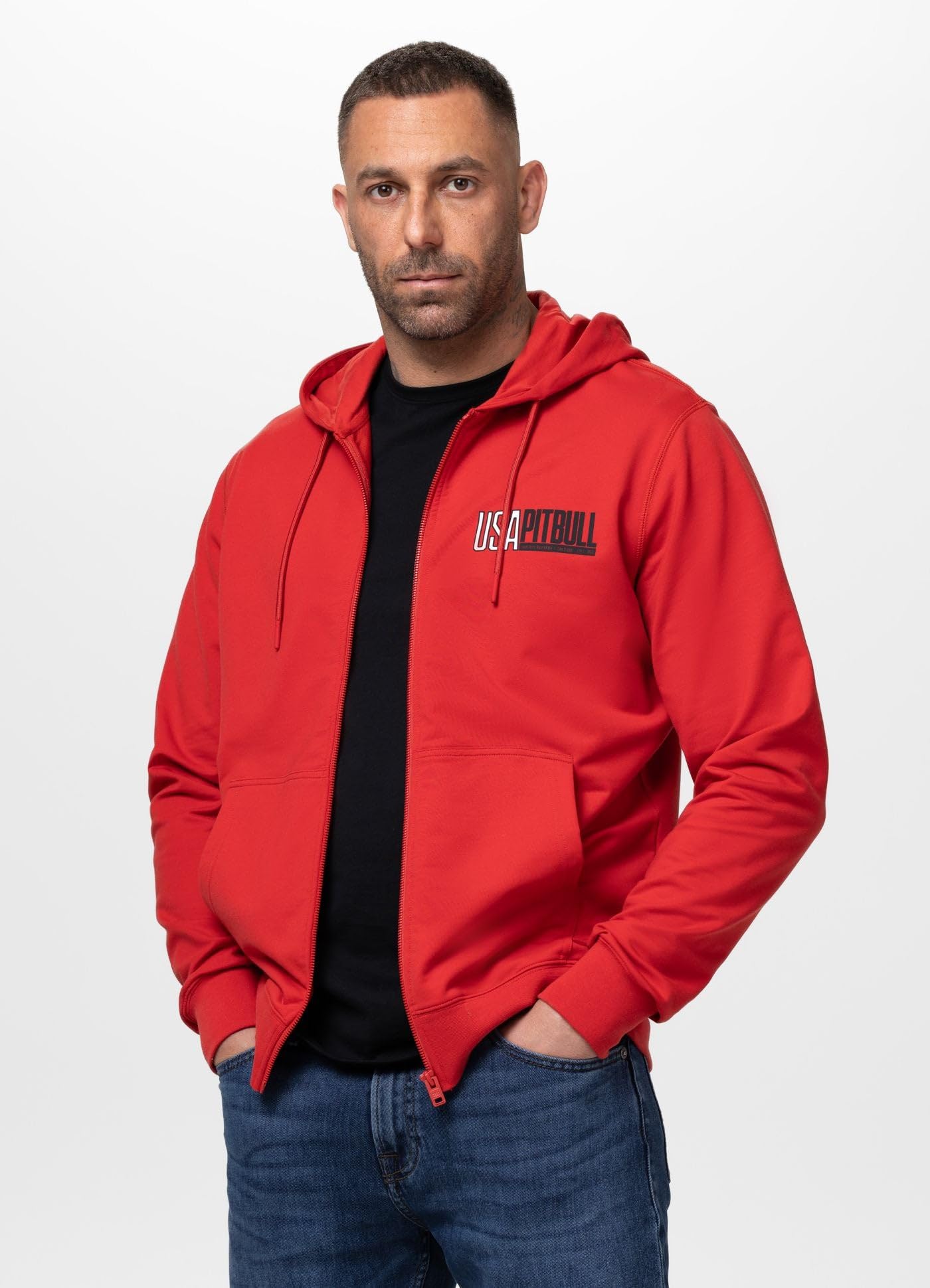 Pitbull USA felpa uomo con zip e cappuccio