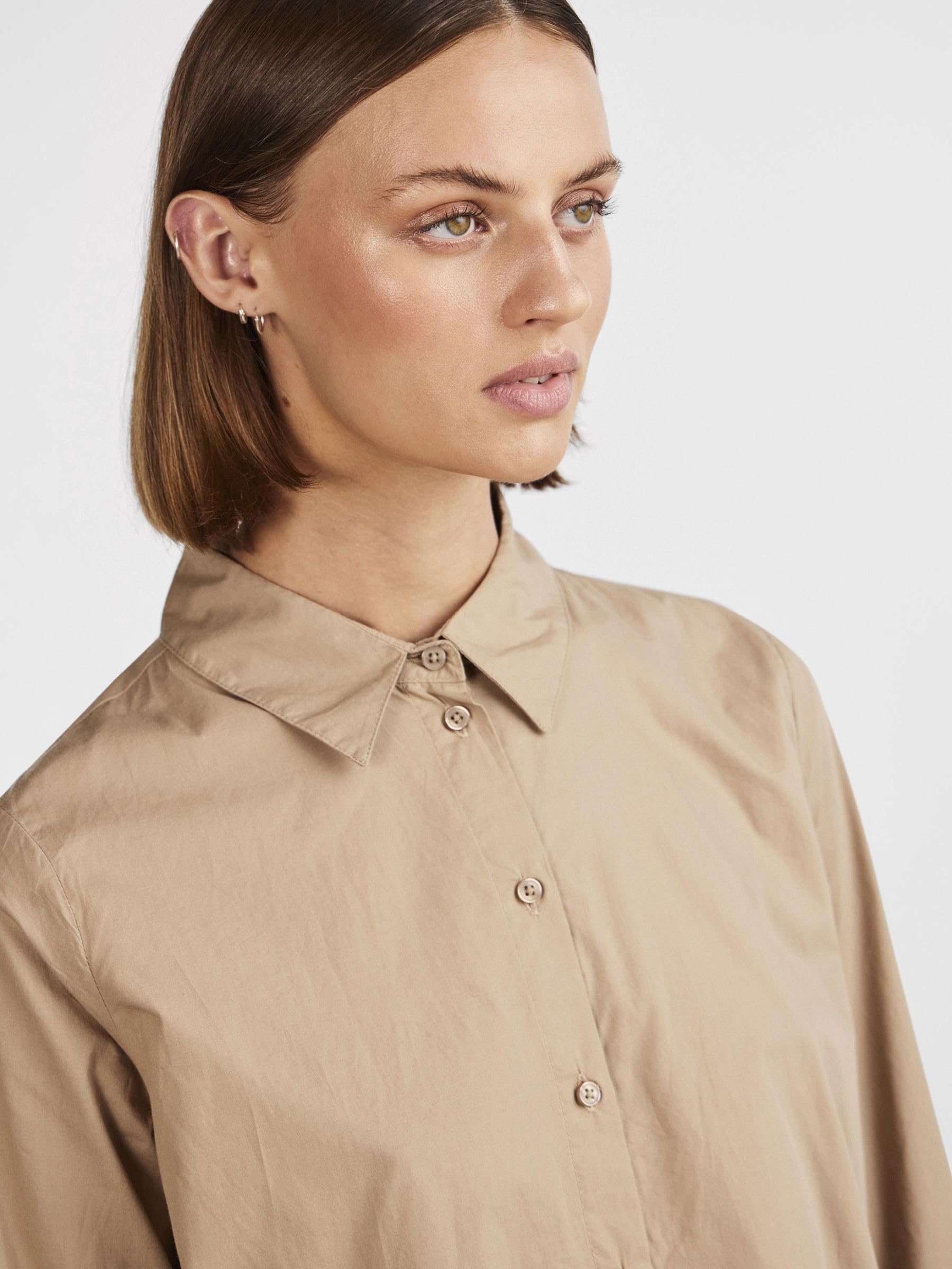 Pieces Pcjiva camicia donna popeline cotone maniche lunghe