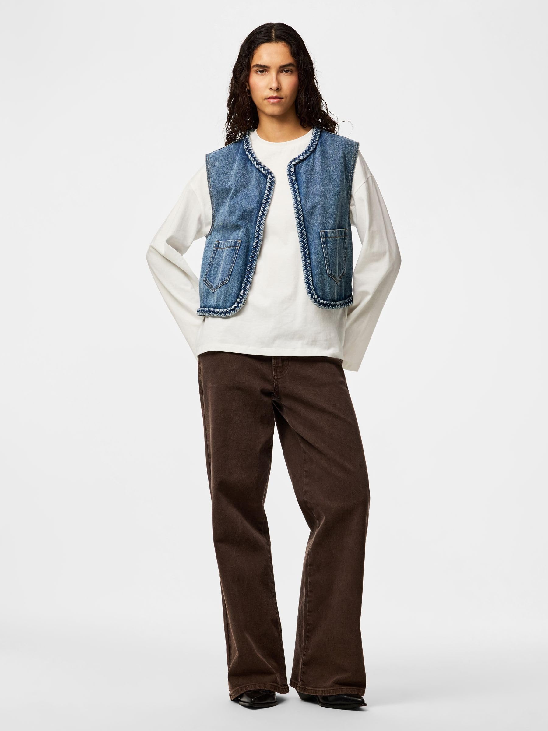 Pieces Pcbell Cropped Denim Vest gilet S cropped