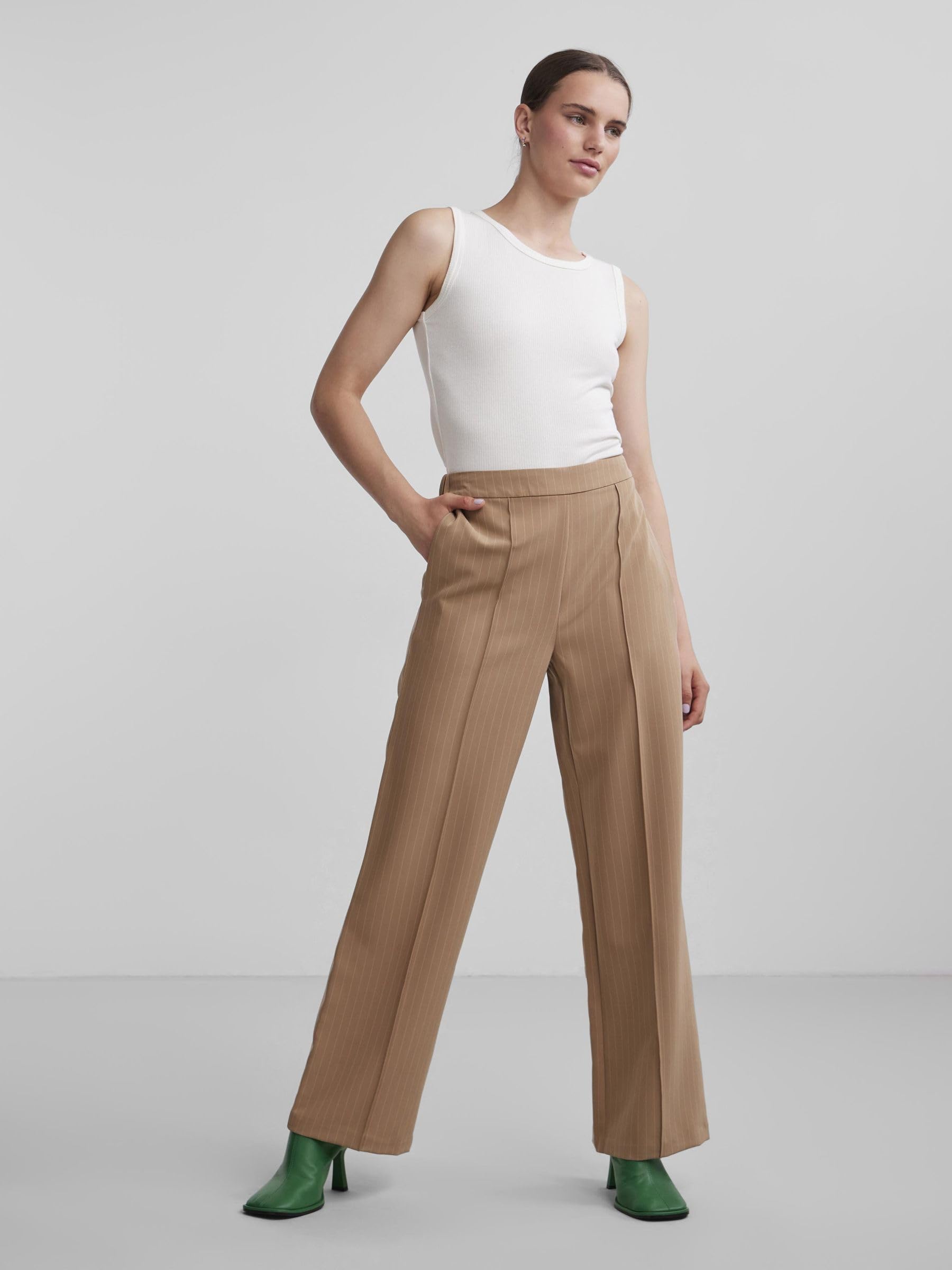Pieces Pcbozzy HW Pantaloni Larghi Donna 30W/32L Rigati