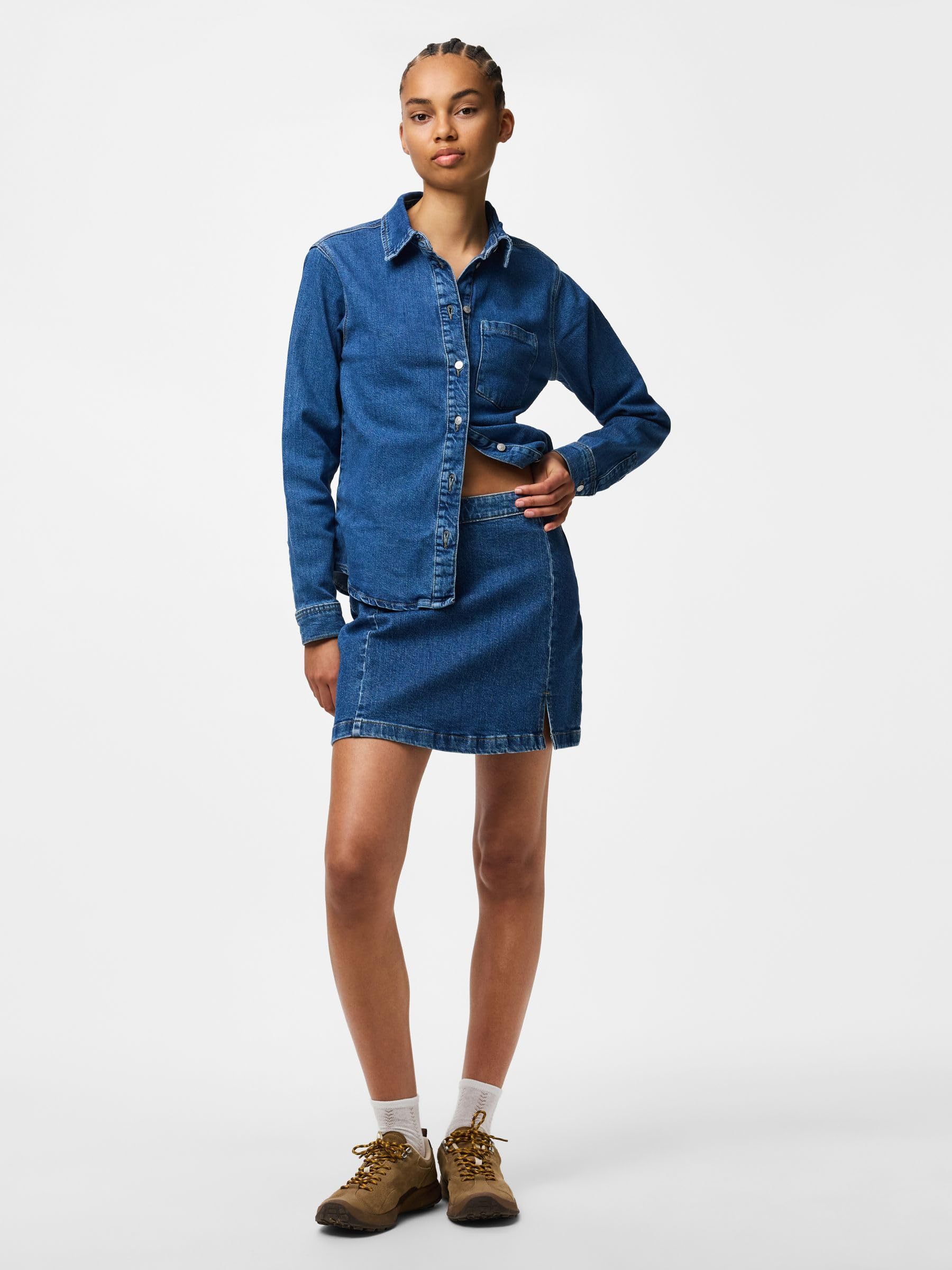 Pieces Pcsilke LS Denim Shirt camicia denim manica lunga